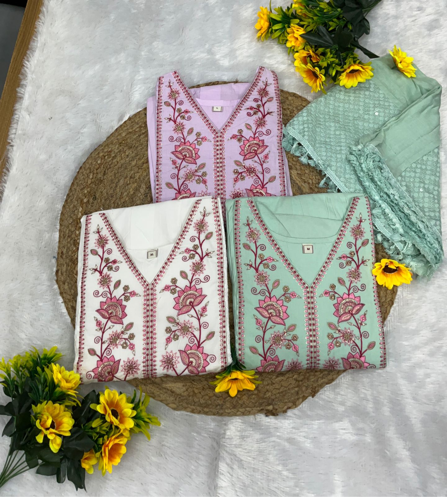 Vitara Ravina Cambric Cotton Embroidered Kurti With Bottom Dupatta Set — Wholesale Readymade Suit, Vitara Fashion wholesale from Surat — view 2