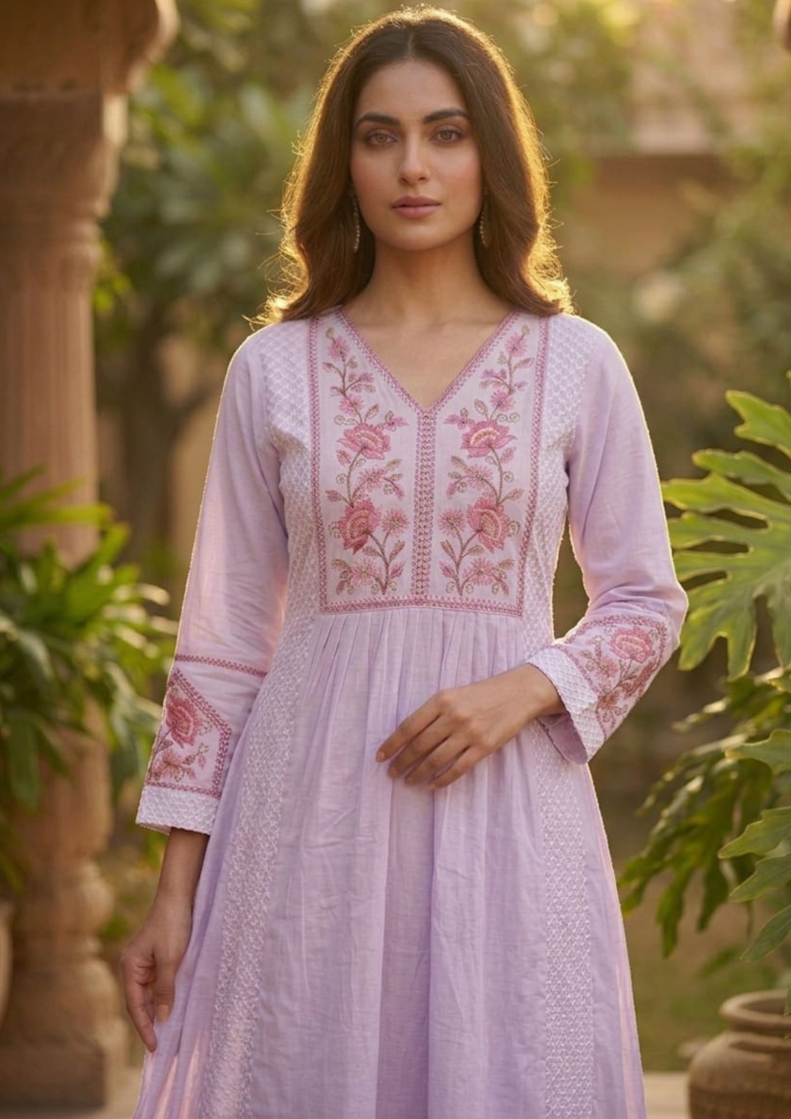 Vitara Ravina Cambric Cotton Embroidered Kurti With Bottom Dupatta Set — Wholesale Readymade Suit, Vitara Fashion wholesale from Surat — view 8
