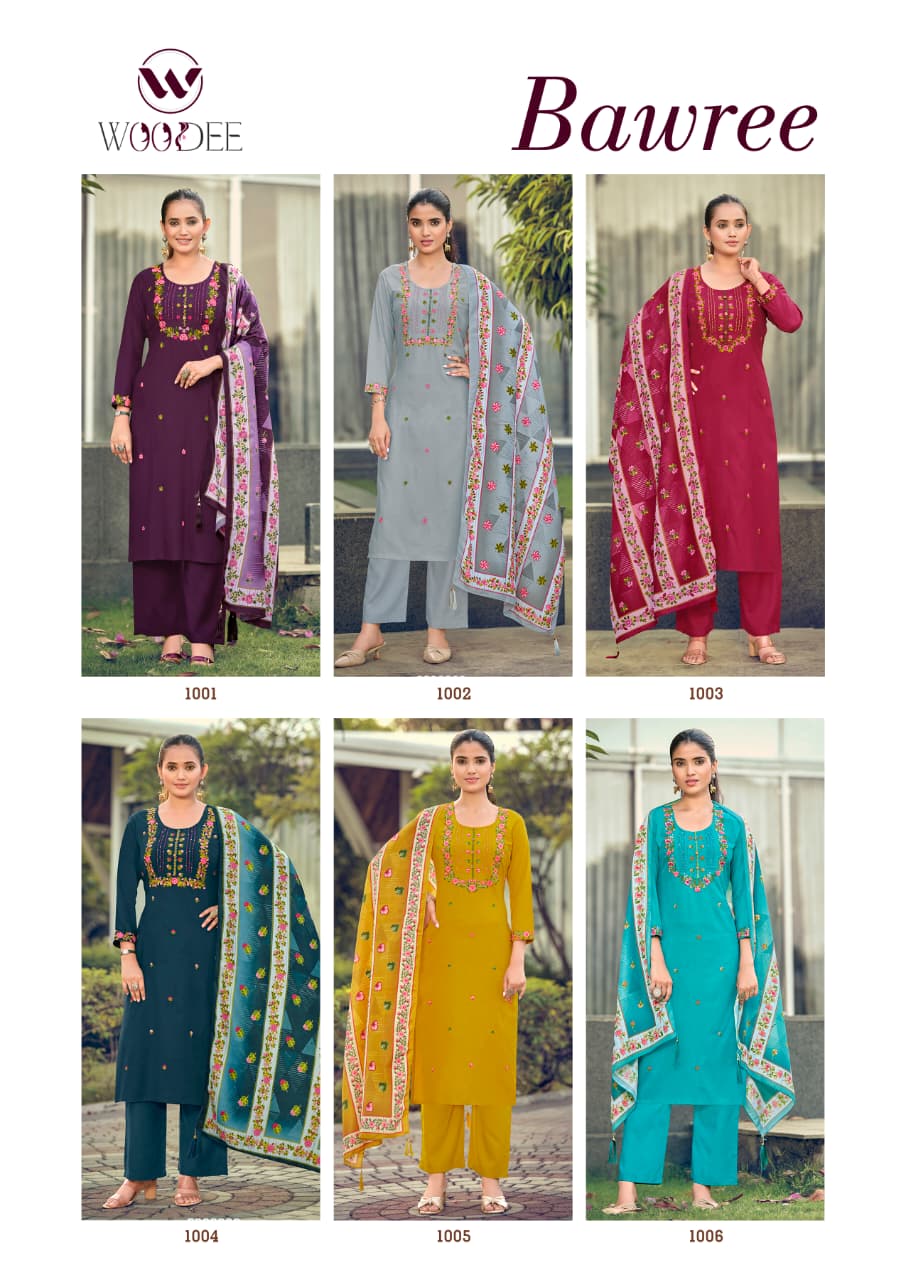 Woodee Bawree Rayon Thread Worked Readymade Salwar Suit — Wholesale Readymade Suit, Woodee wholesale from Surat — view 7