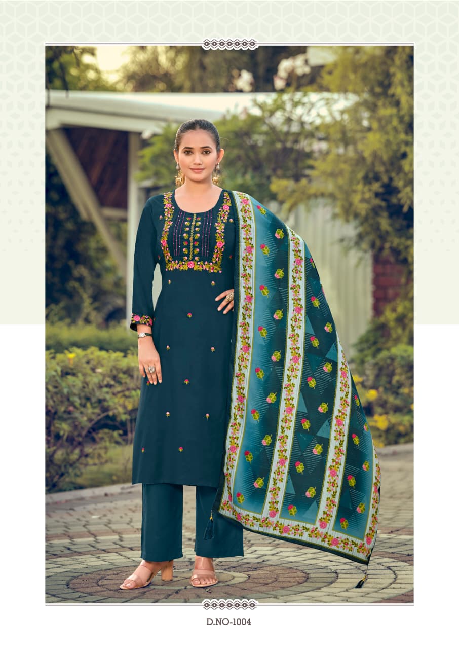 Woodee Bawree Rayon Thread Worked Readymade Salwar Suit — Wholesale Readymade Suit, Woodee wholesale from Surat — view 4