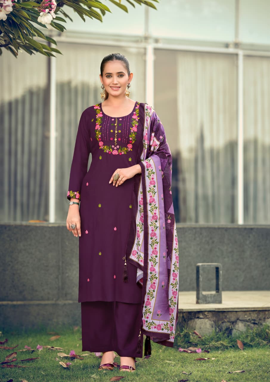 Woodee Bawree Rayon Thread Worked Readymade Salwar Suit — Wholesale Readymade Suit, Woodee wholesale from Surat — view 3