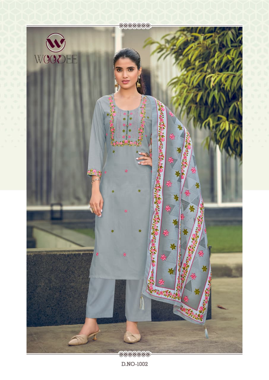 Woodee Bawree Rayon Thread Worked Readymade Salwar Suit — Wholesale Readymade Suit, Woodee wholesale from Surat — view 2