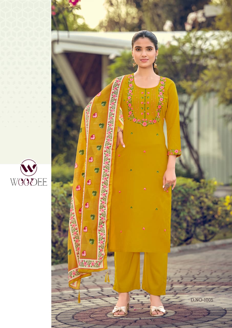 Woodee Bawree Rayon Thread Worked Readymade Salwar Suit — Wholesale Readymade Suit, Woodee wholesale from Surat — view 8