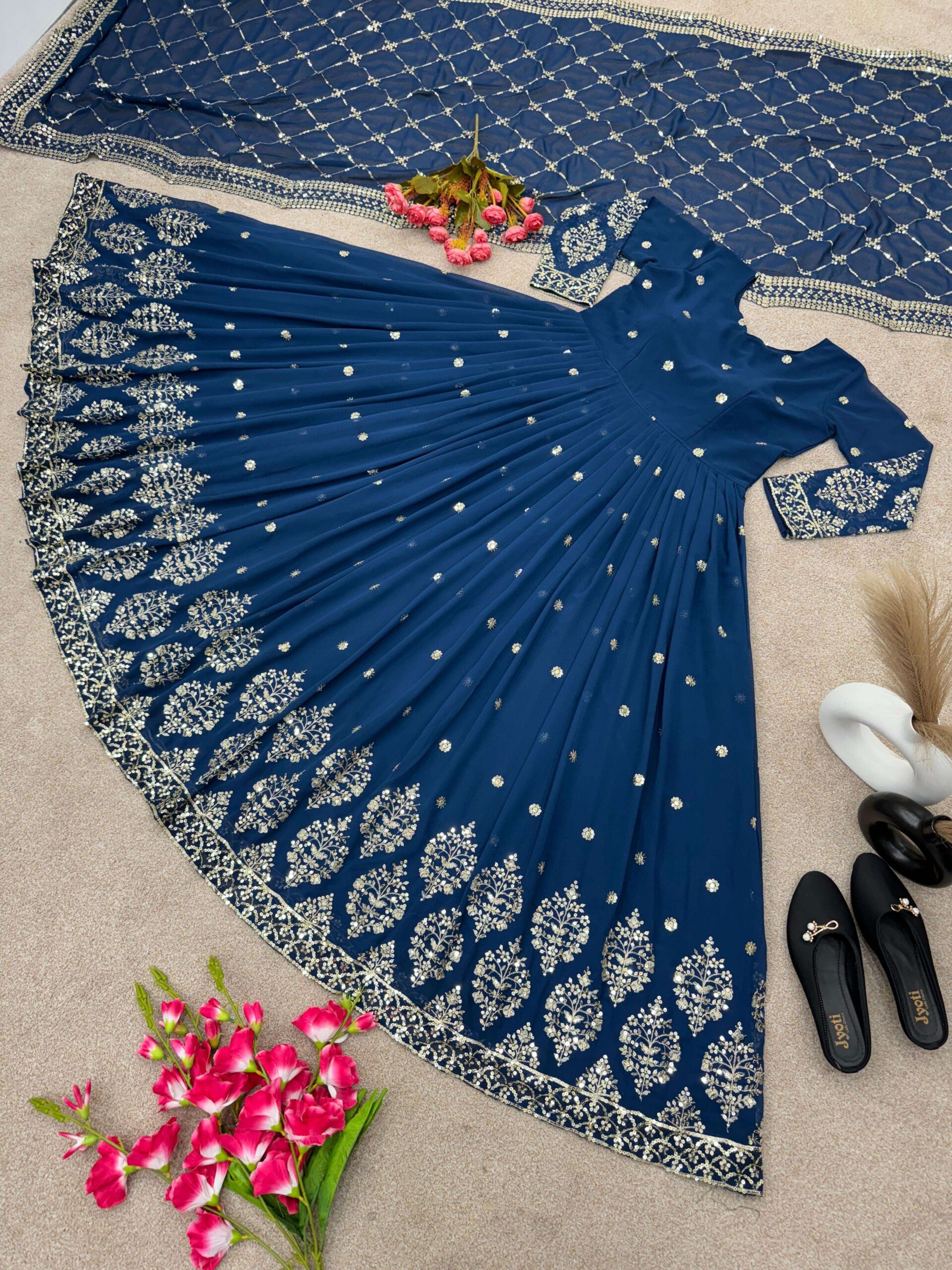 ZF 359 Georgette Designer Party Wear Anarkali Gown with Dupatta — Wholesale Readymade Suit, Vardan Ethnic wholesale from Surat — view 6