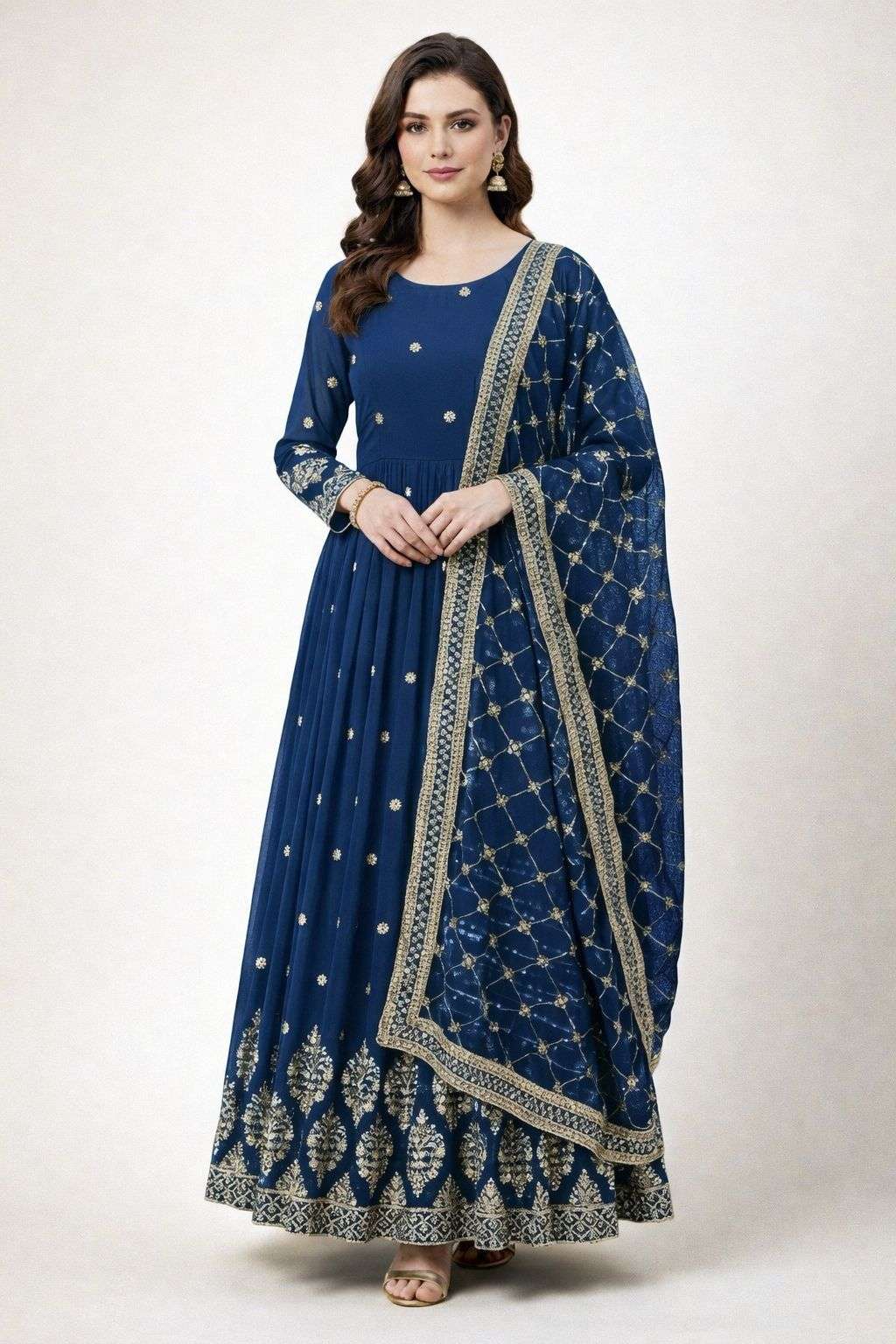 ZF 359 Georgette Designer Party Wear Anarkali Gown with Dupatta — Wholesale Readymade Suit, Vardan Ethnic wholesale from Surat — view 5