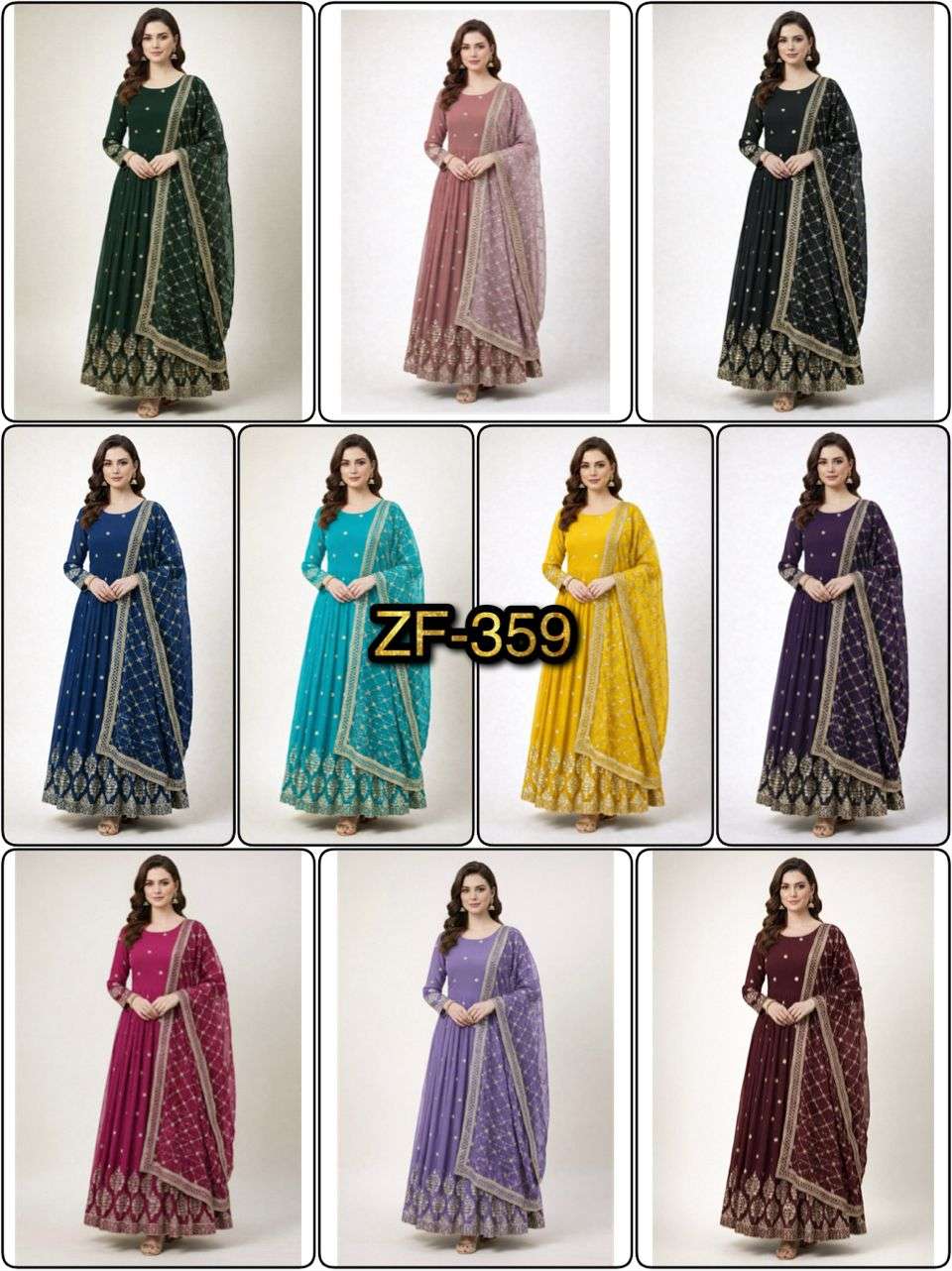 ZF 359 Georgette Designer Party Wear Anarkali Gown with Dupatta — Wholesale Readymade Suit, Vardan Ethnic wholesale from Surat — view 8