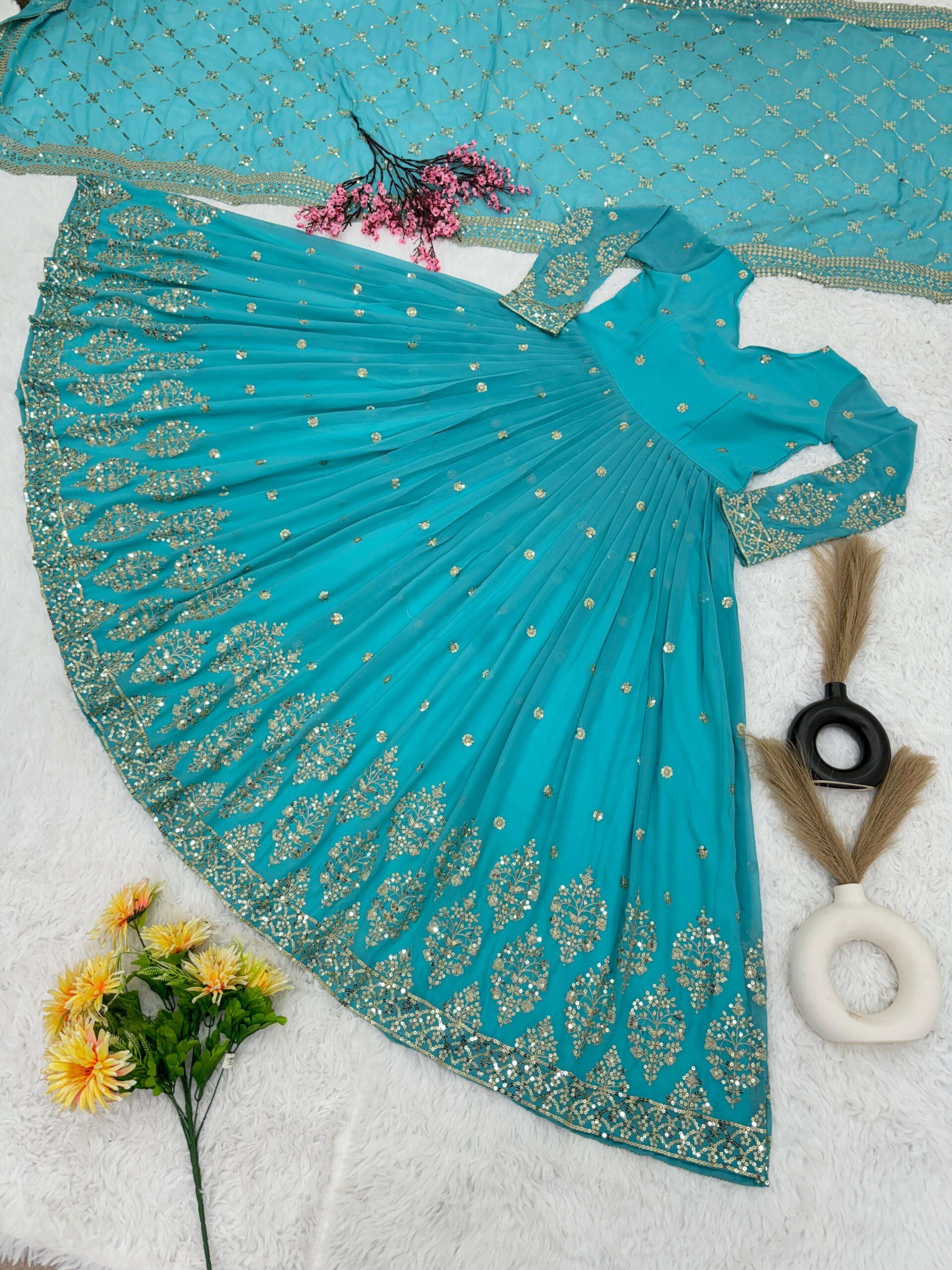 ZF 359 Georgette Designer Party Wear Anarkali Gown with Dupatta — Wholesale Readymade Suit, Vardan Ethnic wholesale from Surat — view 13