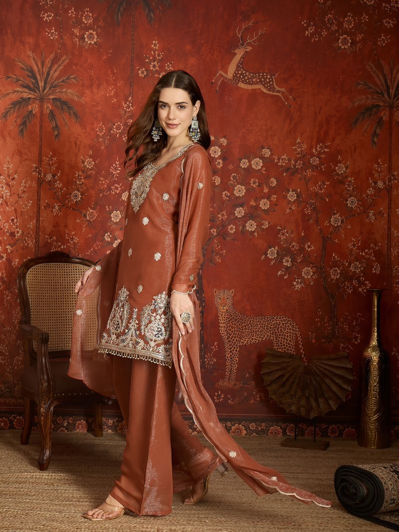 Md Mahi 17 Simmar Lining Zari Designer Kurti Pant With Dupatta Set — Wholesale Designer Salwar Suits, MPA wholesale from Surat — view 6