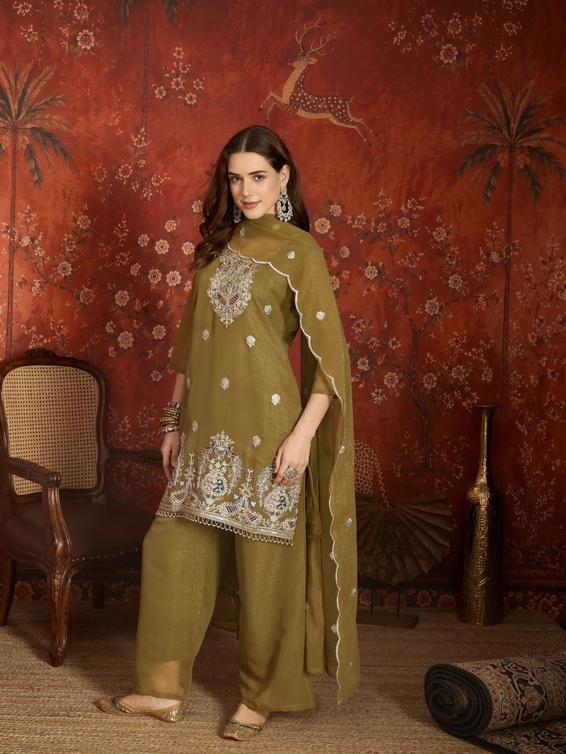 Md Mahi 17 Simmar Lining Zari Designer Kurti Pant With Dupatta Set — Wholesale Designer Salwar Suits, MPA wholesale from Surat — view 4