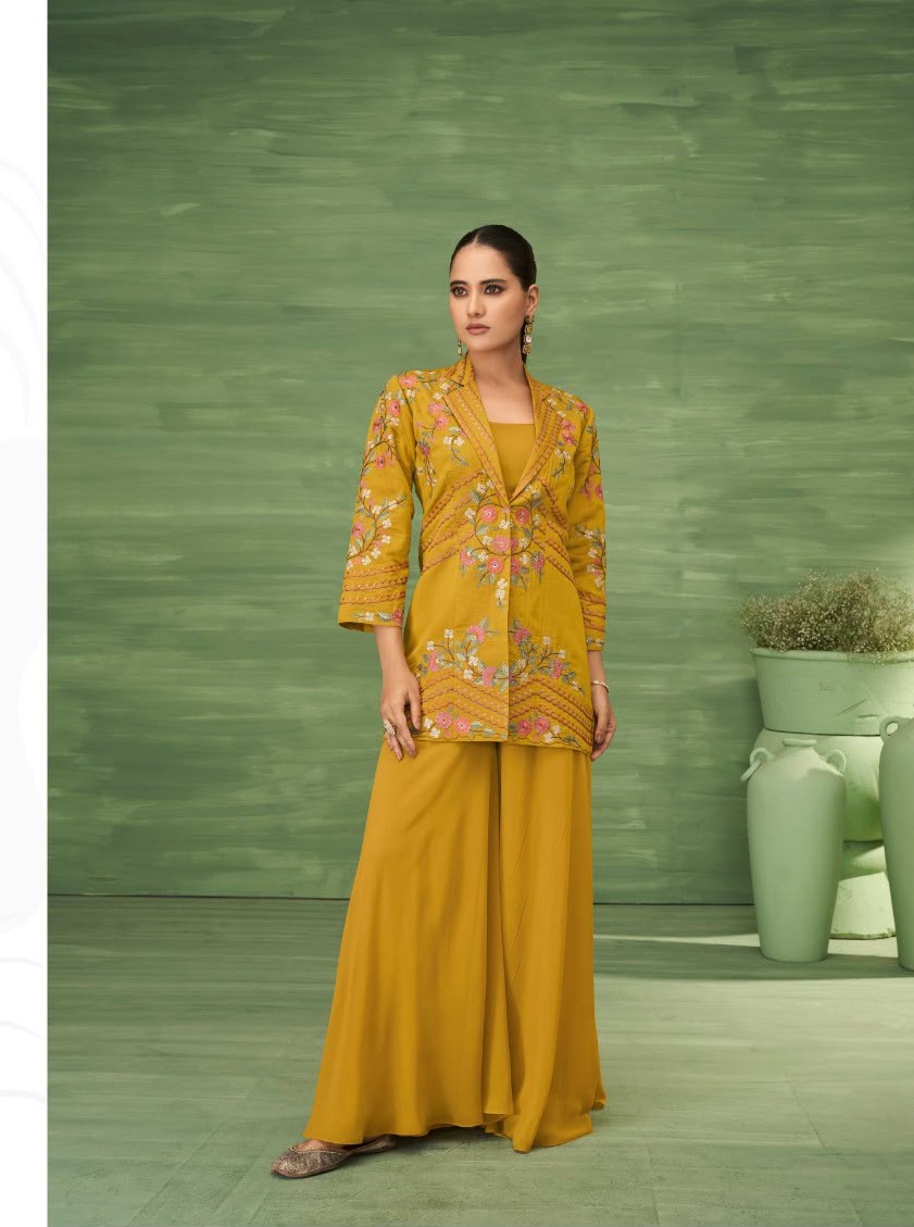 Vamika Jalwa Roman Silk Embroidery With Handwork Co Ord Set