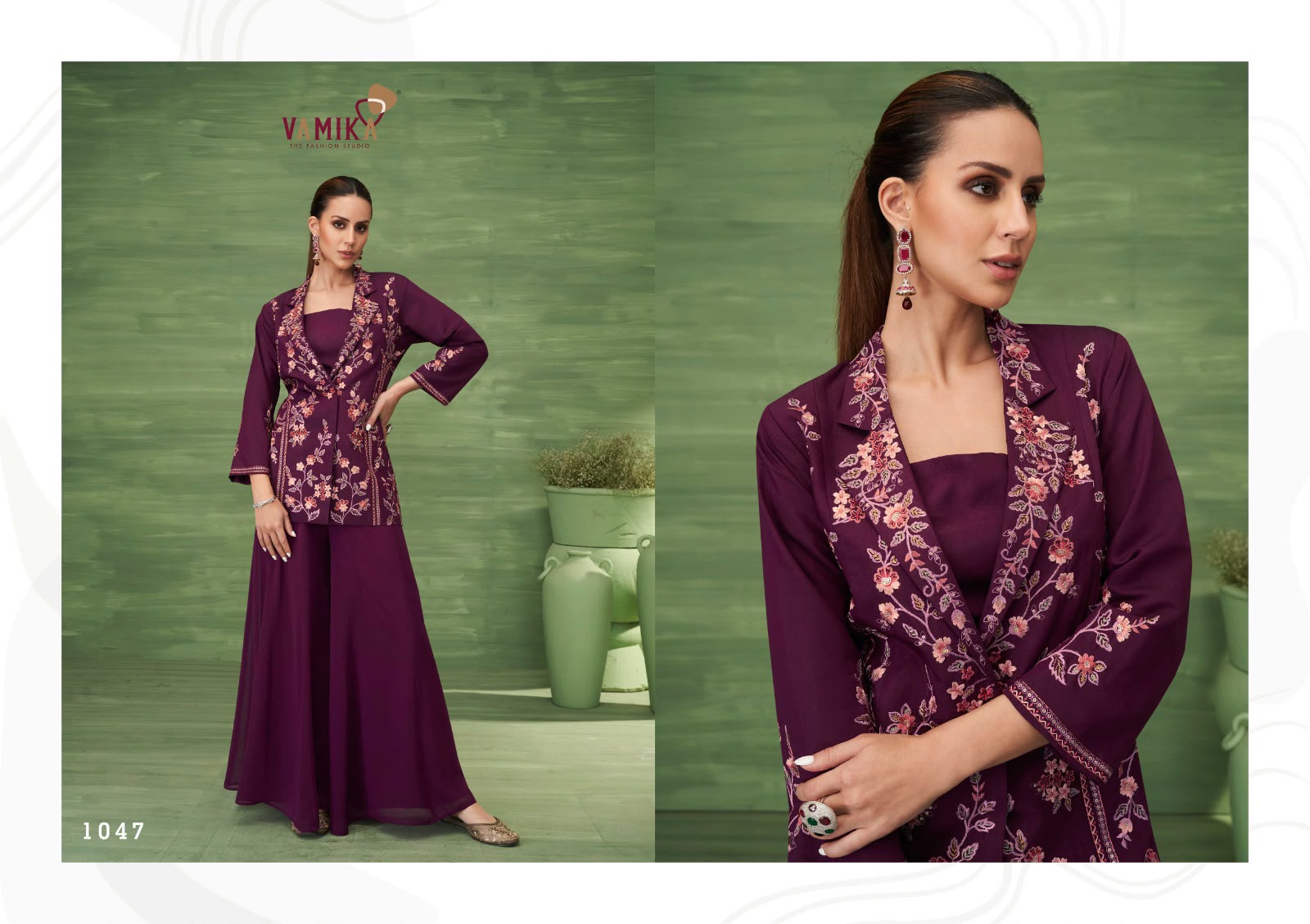 Vamika Jalwa Roman Silk Embroidery With Handwork Co Ord Set — Wholesale Salwar Suits, vamika wholesale from Surat — view 4