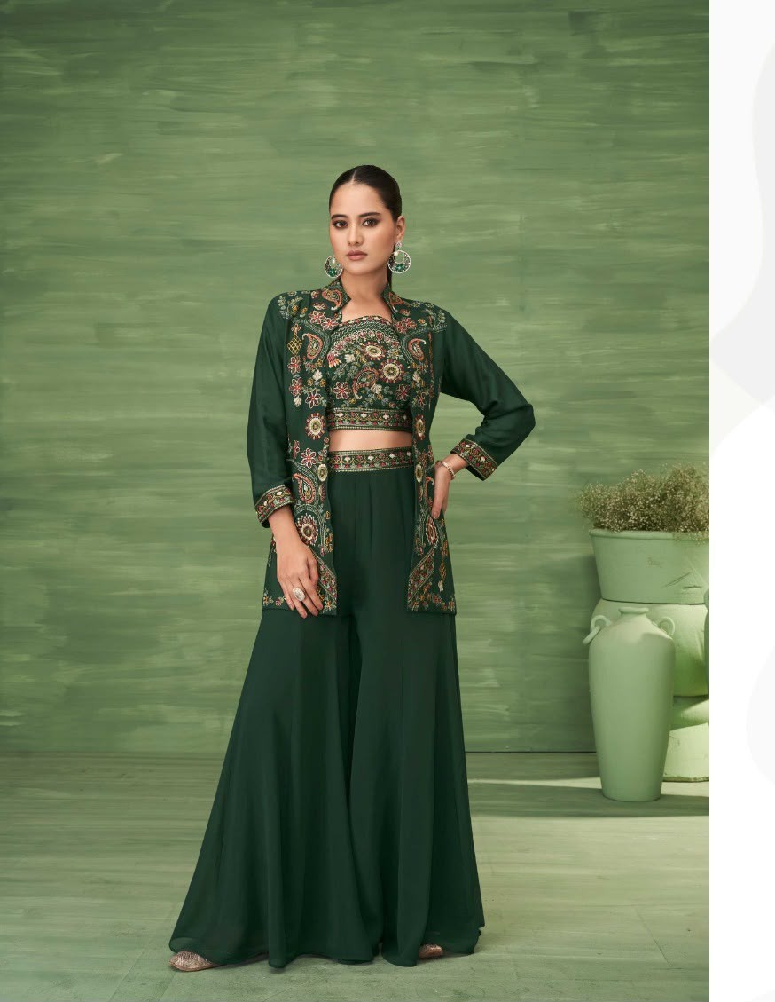 Vamika Jalwa Roman Silk Embroidery With Handwork Co Ord Set