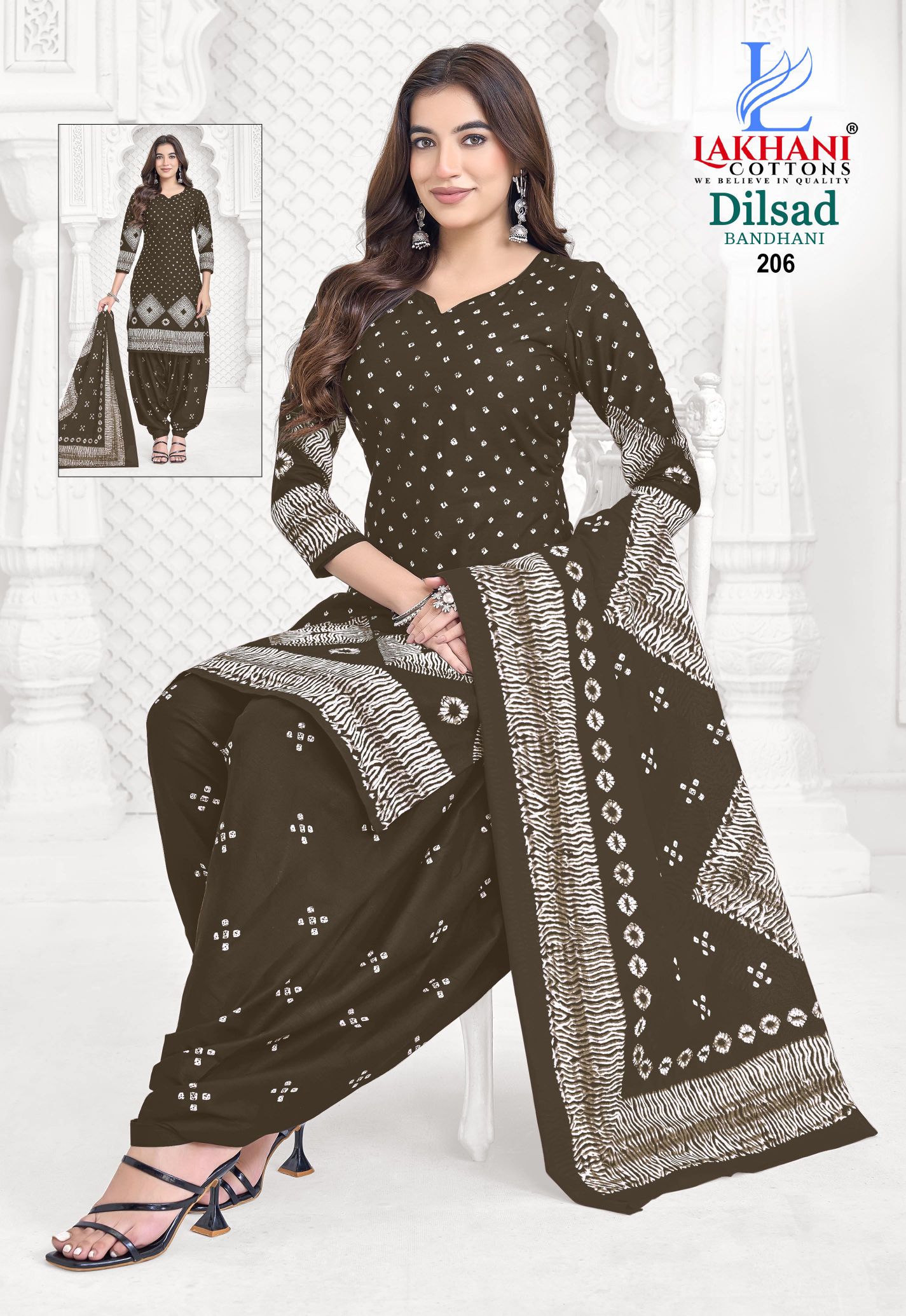 Lakhani Dilsad Bandhani Vol 02 Cotton Printed Fancy Dress Material Catalog — Wholesale Cotton Kurti Pant Set, Vardan Ethnic wholesale from Surat — view 3
