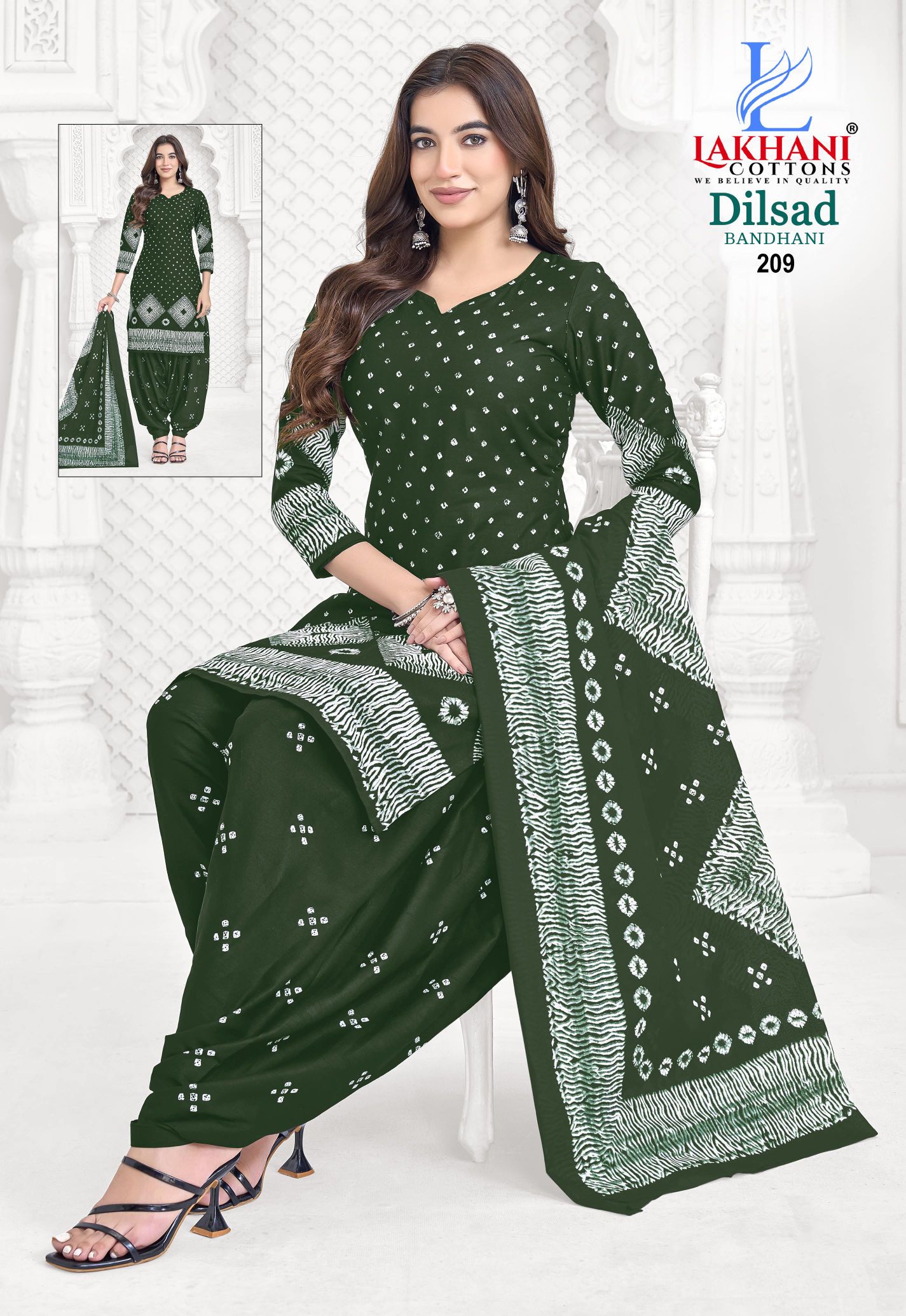 Lakhani Dilsad Bandhani Vol 02 Cotton Printed Fancy Dress Material Catalog — Wholesale Cotton Kurti Pant Set, Vardan Ethnic wholesale from Surat — view 10