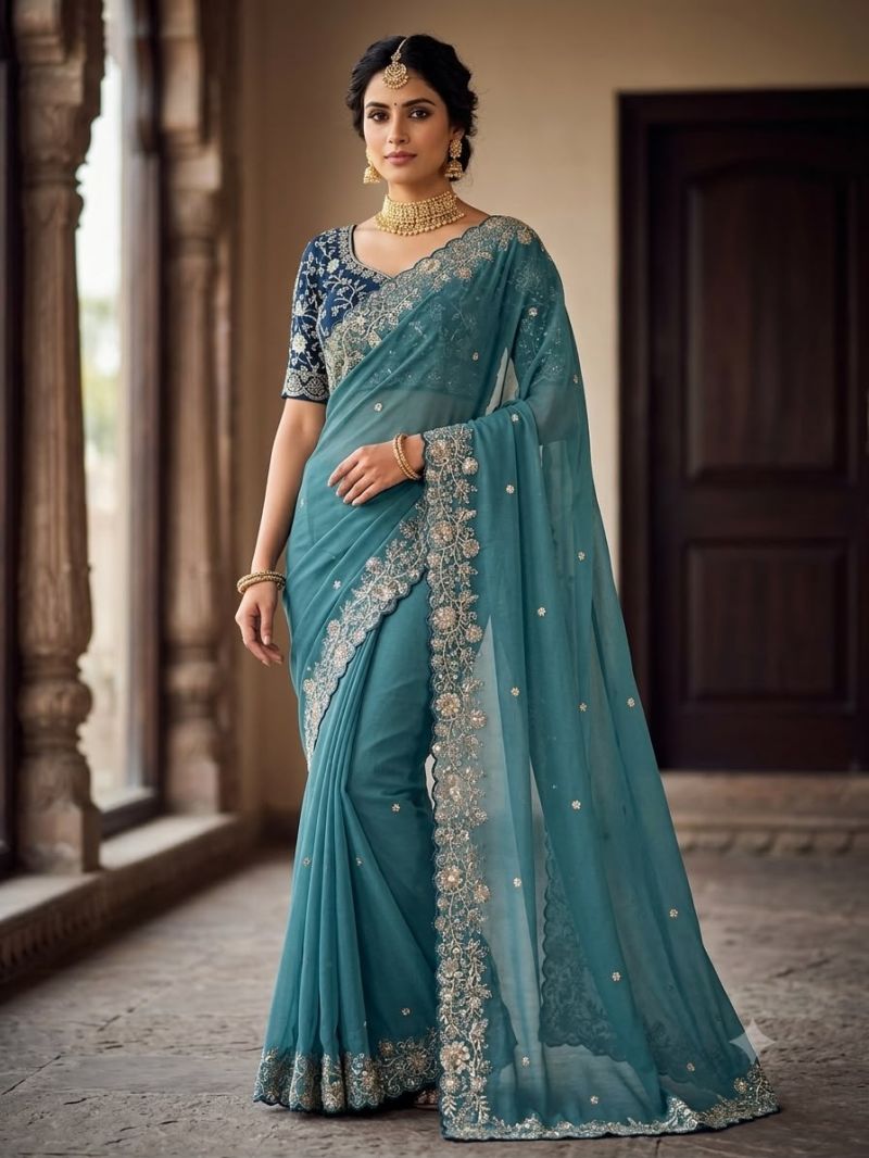 Vt 882 T Star Georgette Embroidery Zari Worked Saree Catalog