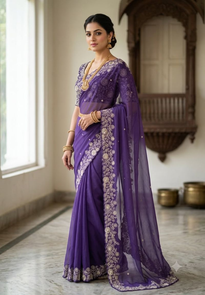 Vt 882 T Star Georgette Embroidery Zari Worked Saree Catalog — Wholesale Sarees, Vardan Ethnic wholesale from Surat — view 2
