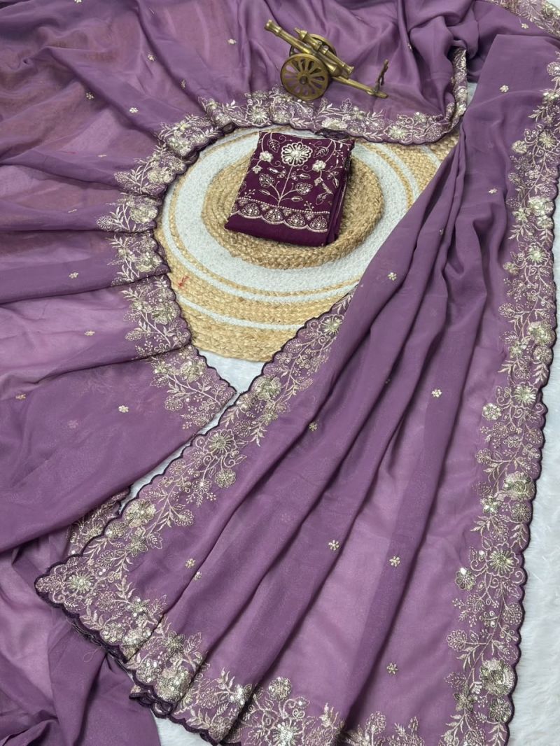 Vt 882 T Star Georgette Embroidery Zari Worked Saree Catalog — Wholesale Sarees, Vardan Ethnic wholesale from Surat — view 4