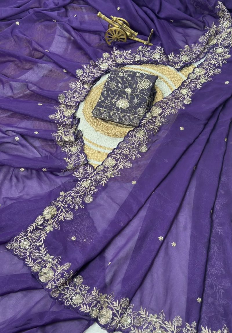 Vt 882 T Star Georgette Embroidery Zari Worked Saree Catalog — Wholesale Sarees, Vardan Ethnic wholesale from Surat — view 5