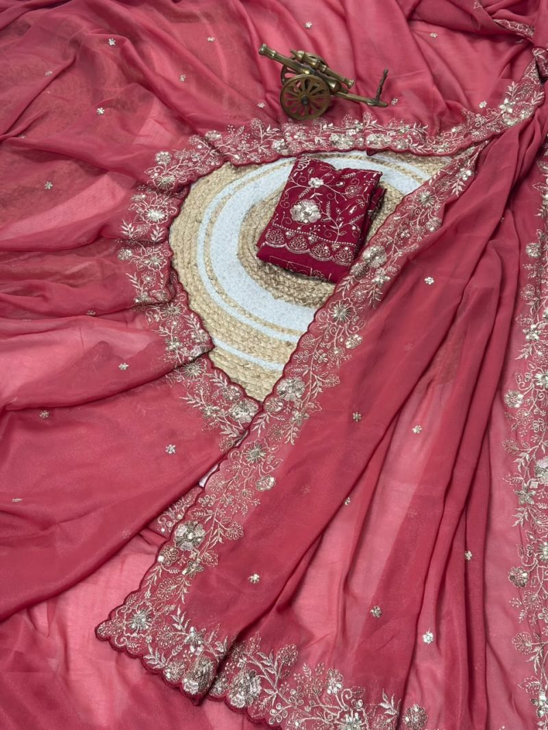 Vt 882 T Star Georgette Embroidery Zari Worked Saree Catalog — Wholesale Sarees, Vardan Ethnic wholesale from Surat — view 6
