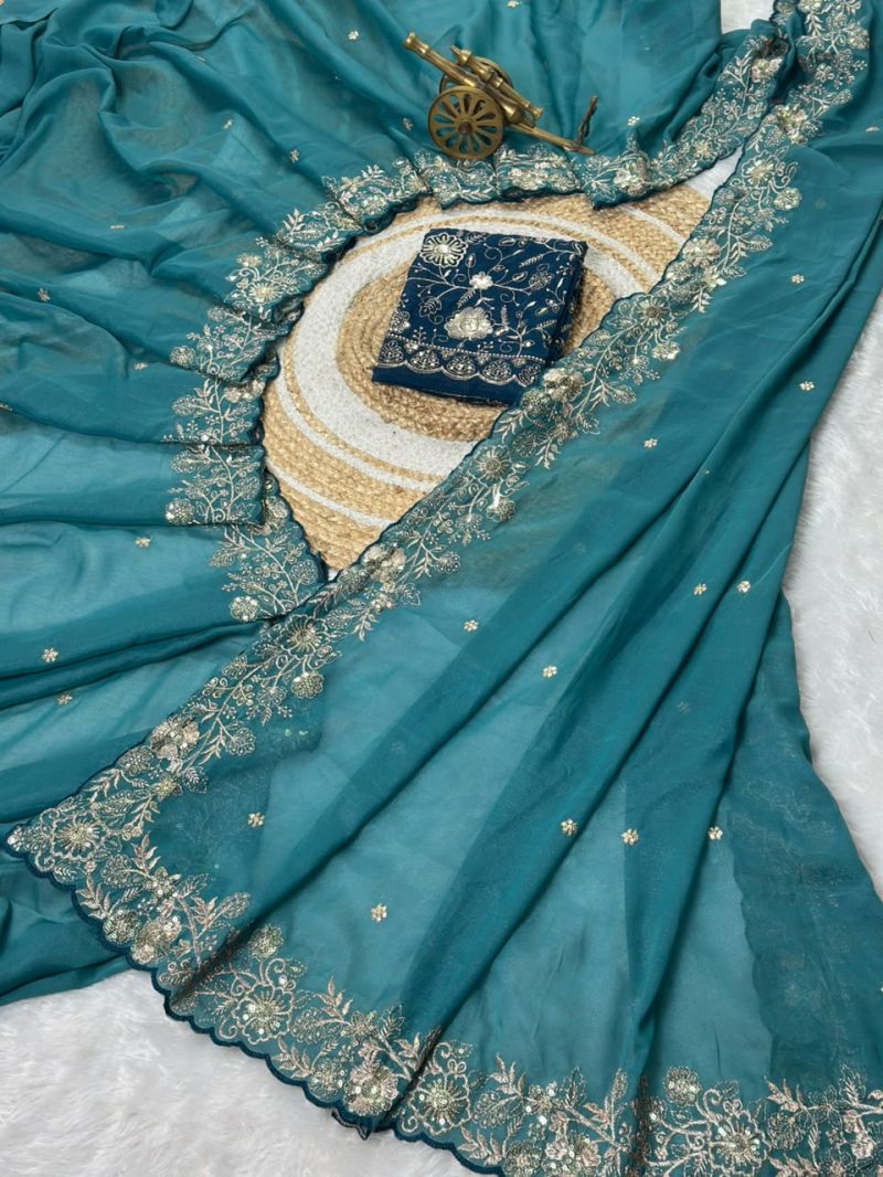 Vt 882 T Star Georgette Embroidery Zari Worked Saree Catalog — Wholesale Sarees, Vardan Ethnic wholesale from Surat — view 7
