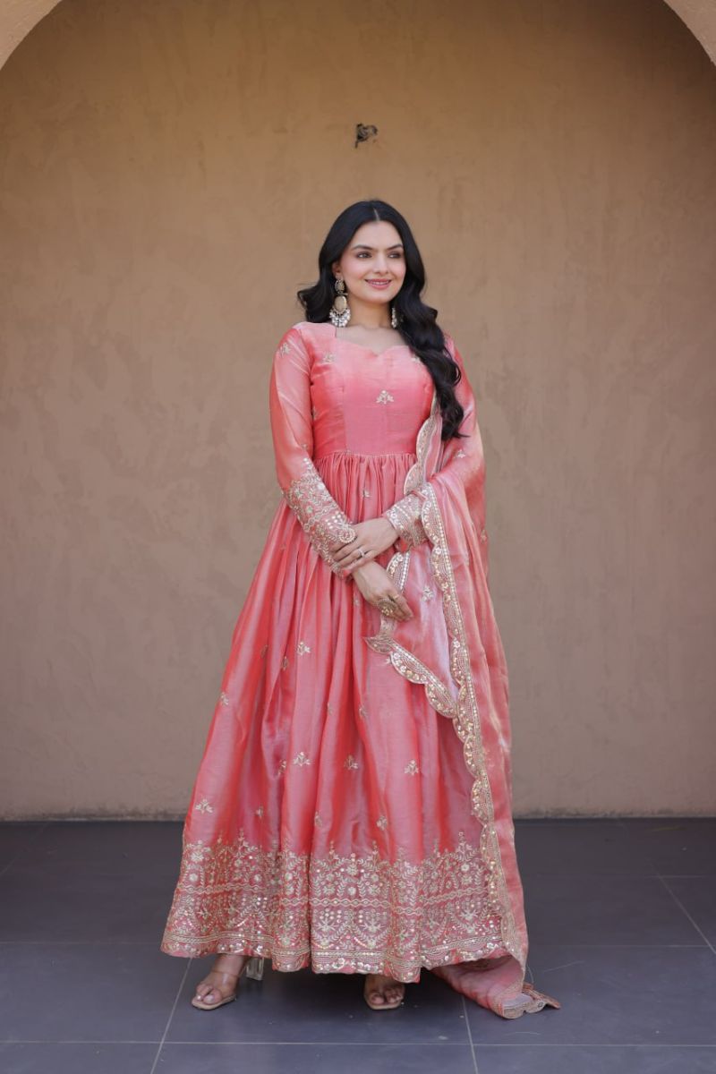 Ka 1260 Fendi Silk Heavy Sequins Embroidered Gown With Dupatta Set