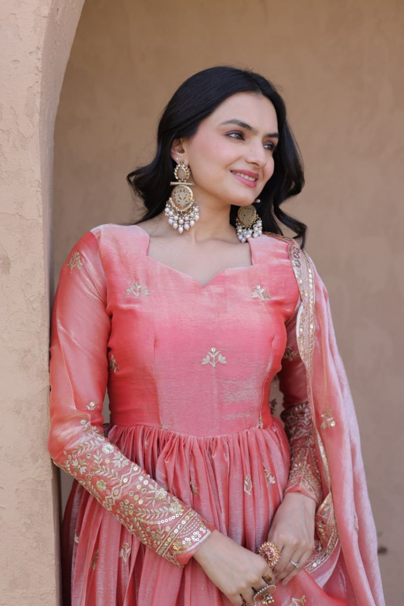 Ka 1260 Fendi Silk Heavy Sequins Embroidered Gown With Dupatta Set — Wholesale Kurtis, MPA wholesale from Surat — view 7