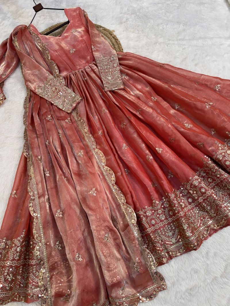 Ka 1260 Fendi Silk Heavy Sequins Embroidered Gown With Dupatta Set — Wholesale Kurtis, MPA wholesale from Surat — view 5
