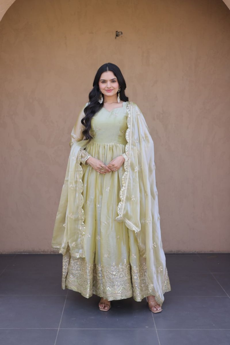 Ka 1260 Fendi Silk Heavy Sequins Embroidered Gown With Dupatta Set — Wholesale Kurtis, MPA wholesale from Surat — view 4