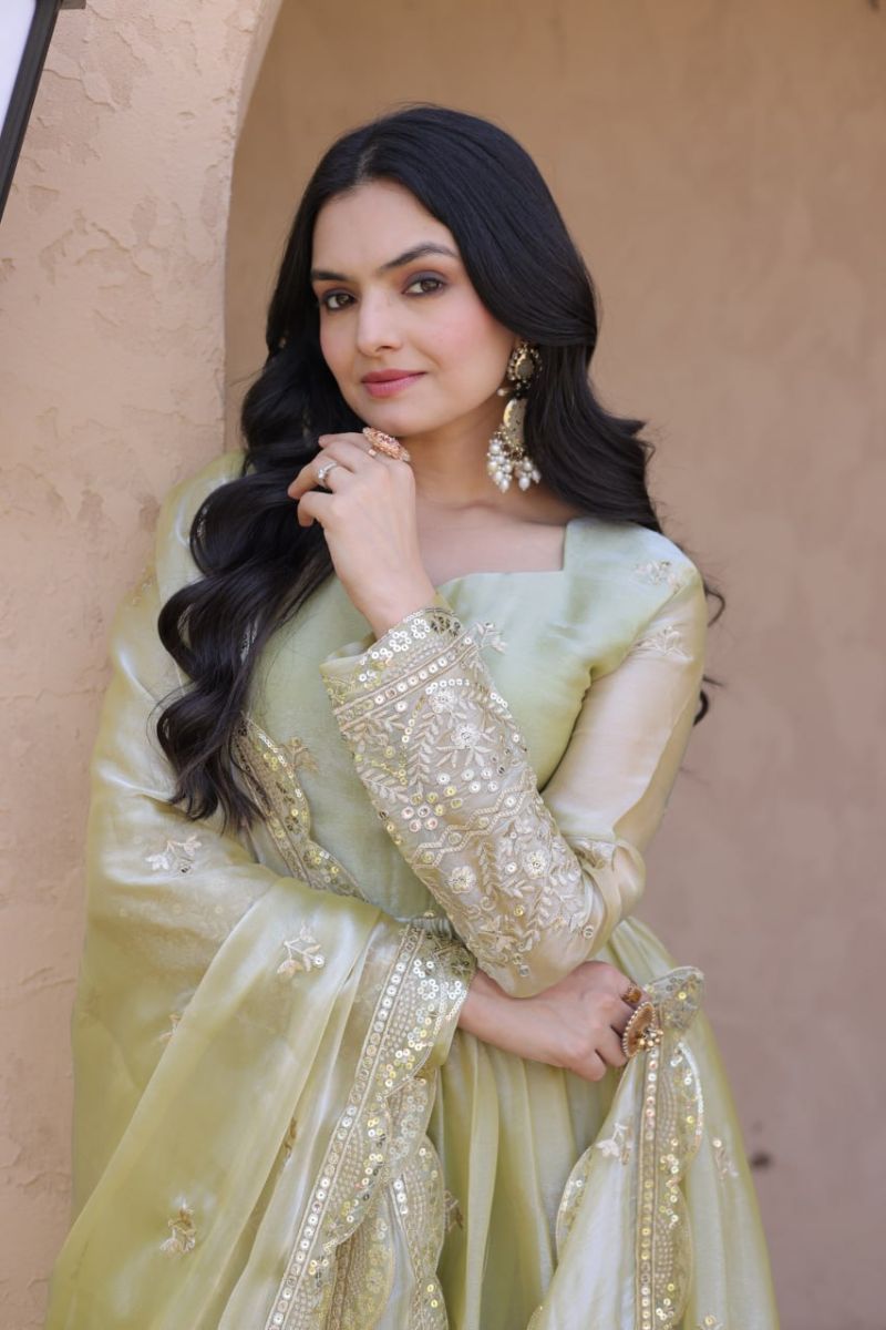 Ka 1260 Fendi Silk Heavy Sequins Embroidered Gown With Dupatta Set — Wholesale Kurtis, MPA wholesale from Surat — view 3