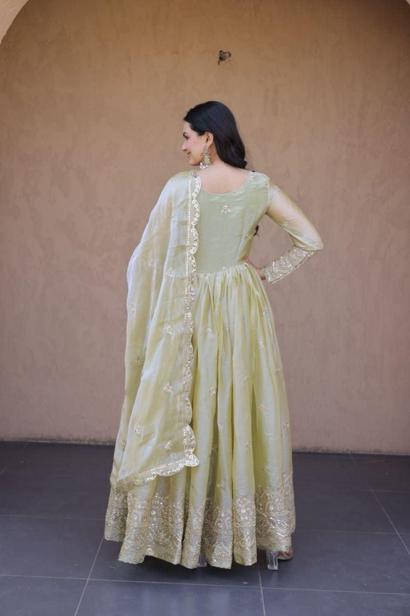 Ka 1260 Fendi Silk Heavy Sequins Embroidered Gown With Dupatta Set — Wholesale Kurtis, MPA wholesale from Surat — view 8