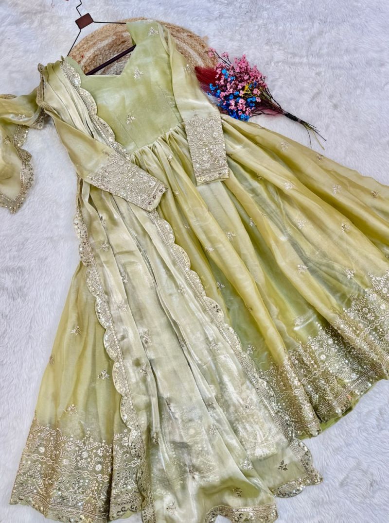 Ka 1260 Fendi Silk Heavy Sequins Embroidered Gown With Dupatta Set — Wholesale Kurtis, MPA wholesale from Surat — view 2