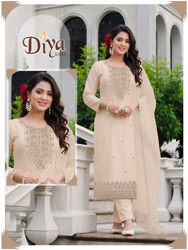 Diya Vol 6 Roman Silk Embroidered Kurti With Bottom Dupatta Set — Wholesale Kurtis, MPA wholesale from Surat — view 6