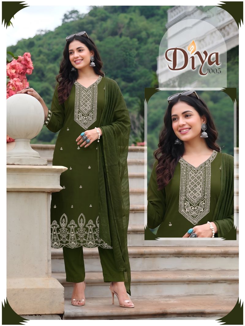 Diya Vol 6 Roman Silk Embroidered Kurti With Bottom Dupatta Set — Wholesale Kurtis, MPA wholesale from Surat — view 5