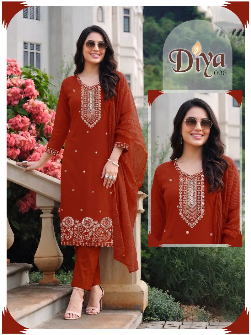 Diya Vol 6 Roman Silk Embroidered Kurti With Bottom Dupatta Set — Wholesale Kurtis, MPA wholesale from Surat — view 4