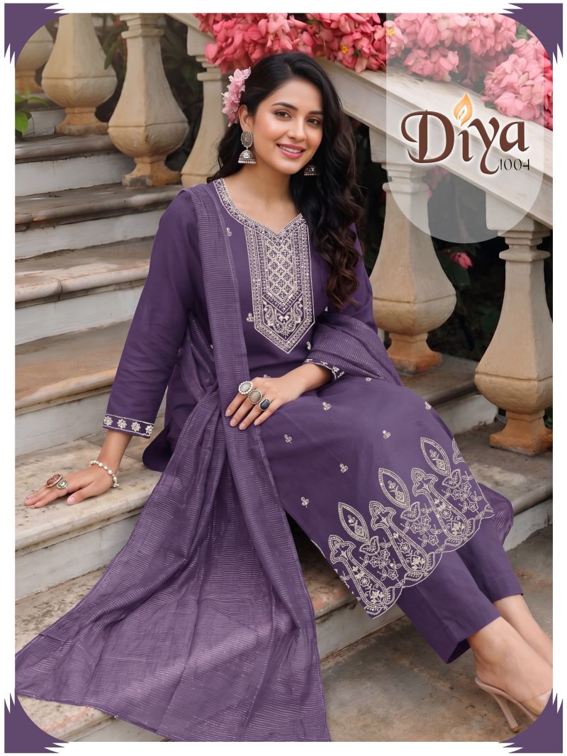 Diya Vol 6 Roman Silk Embroidered Kurti With Bottom Dupatta Set