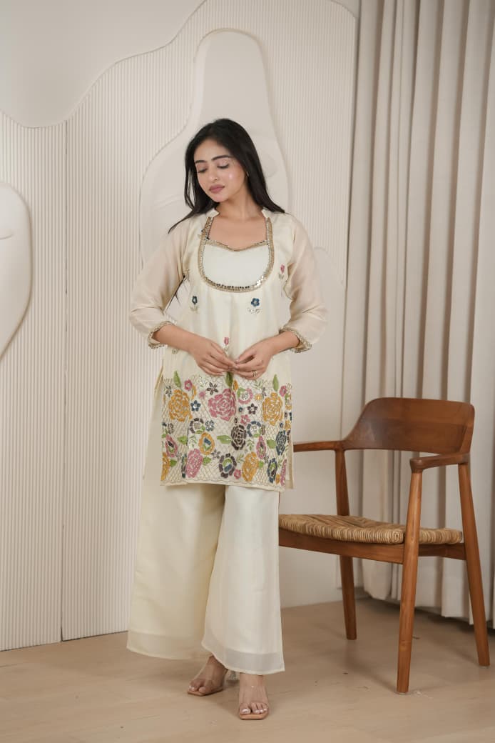 Rd 1126 Cosmos Handworked Designer Top With Bottom Set