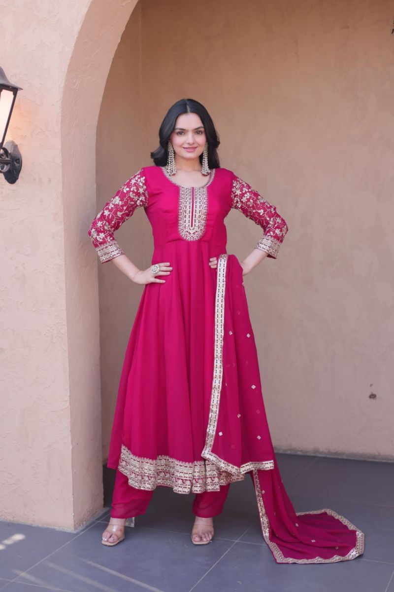 Ka 1253 Faux Georgette Sequins Embroidered Gown  Dupatta Set