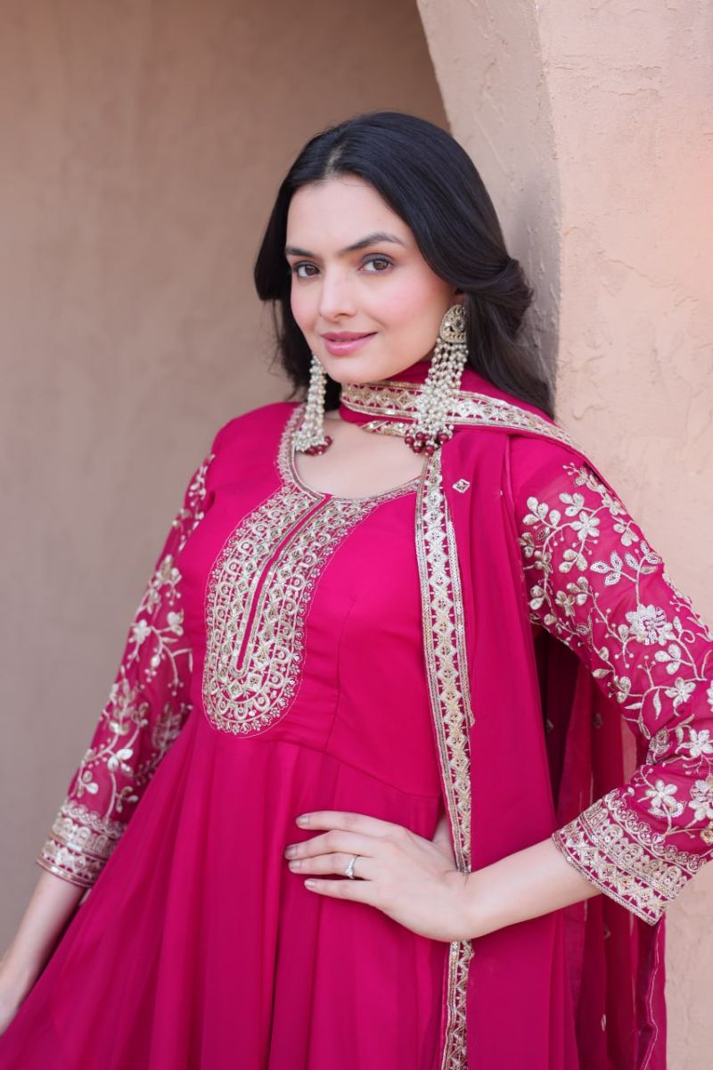 Ka 1253 Faux Georgette Sequins Embroidered Gown  Dupatta Set — Wholesale Kurtis, MPA wholesale from Surat — view 7