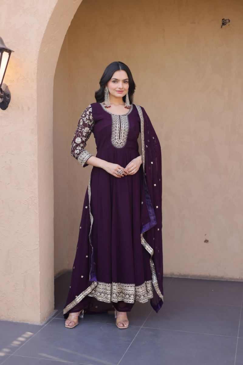 Ka 1253 Faux Georgette Sequins Embroidered Gown  Dupatta Set — Wholesale Kurtis, MPA wholesale from Surat — view 6