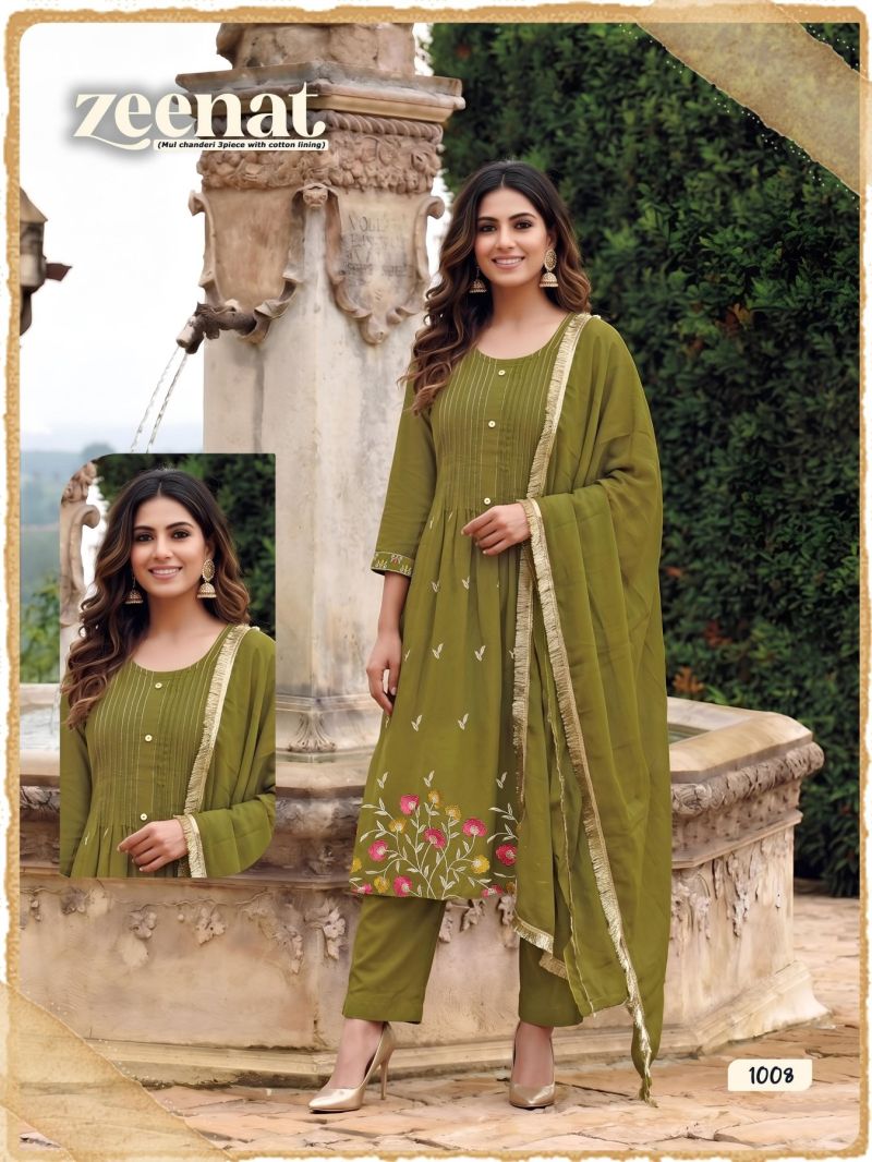 Zeenat D No 1001 To 08 Mul Chanderi Embroidery Kurti Set — Wholesale Readymade Suit, MPA wholesale from Surat — view 8