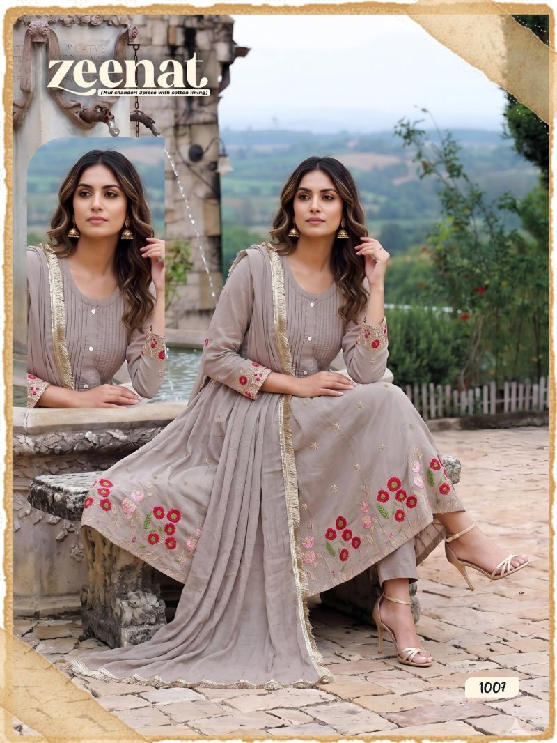 Zeenat D No 1001 To 08 Mul Chanderi Embroidery Kurti Set — Wholesale Readymade Suit, MPA wholesale from Surat — view 7