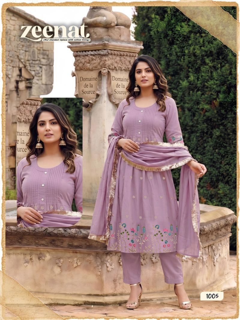 Zeenat D No 1001 To 08 Mul Chanderi Embroidery Kurti Set — Wholesale Readymade Suit, MPA wholesale from Surat — view 5