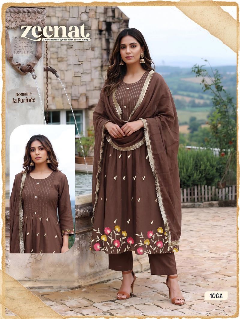 Zeenat D No 1001 To 08 Mul Chanderi Embroidery Kurti Set — Wholesale Readymade Suit, MPA wholesale from Surat — view 2