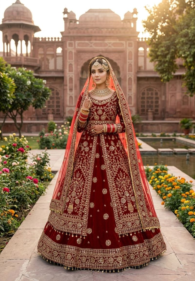 Kb Series 8103 Velvet Embroidered Designer Bridal Lehenga Choli Set
