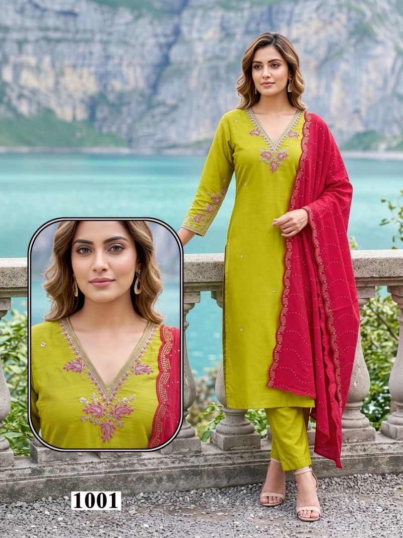 Seemi 1 Roman Silk Emroidered Kurti Pant With Dupatta Set