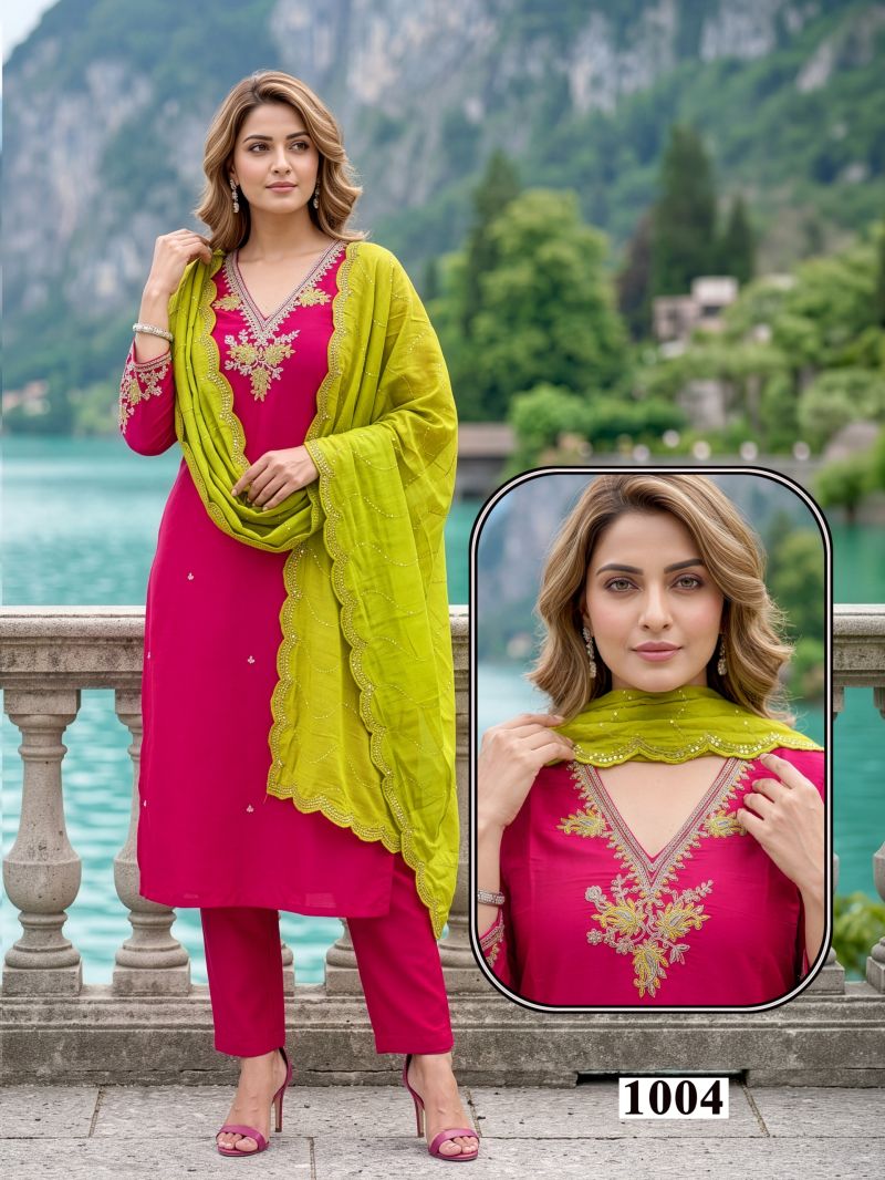 Seemi 1 Roman Silk Emroidered Kurti Pant With Dupatta Set — Wholesale Kurtis, Vardan Ethnic wholesale from Surat — view 6