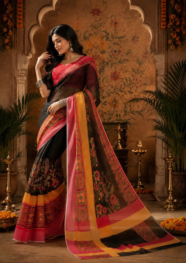 Meera 348 Linen Digital Printed Saree Catalog — Wholesale, Vardan Ethnic wholesale from Surat — view 3