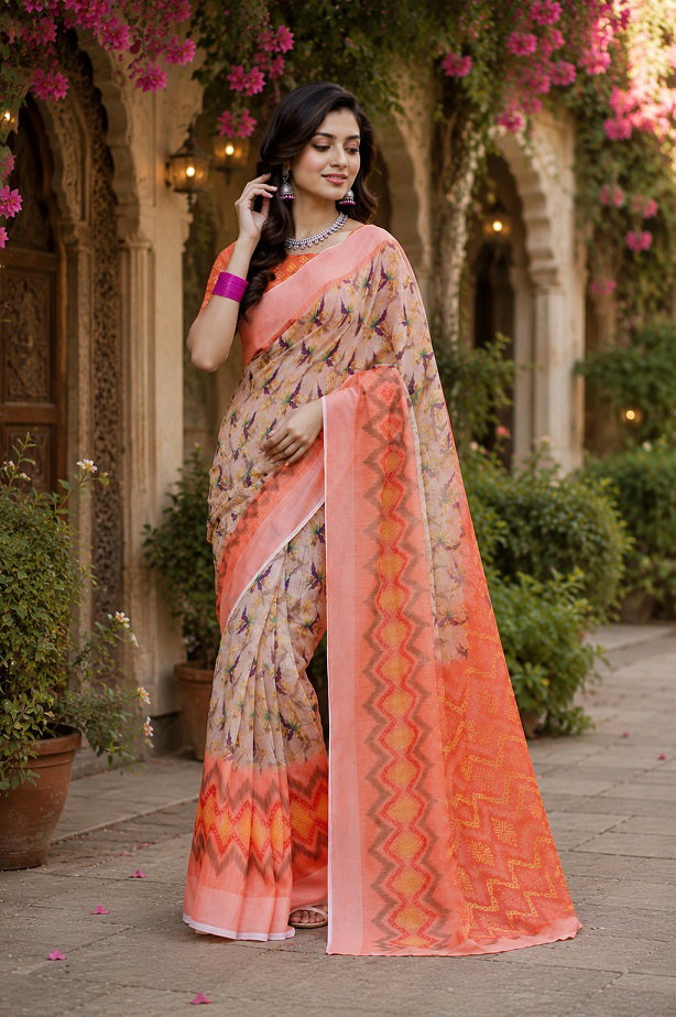Meera 348 Linen Digital Printed Saree Catalog — Wholesale, Vardan Ethnic wholesale from Surat — view 6