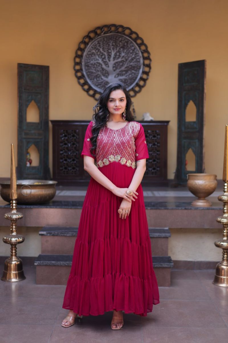 Ka 1255 Faux Blooming Sequins Zari Embroidered Gown