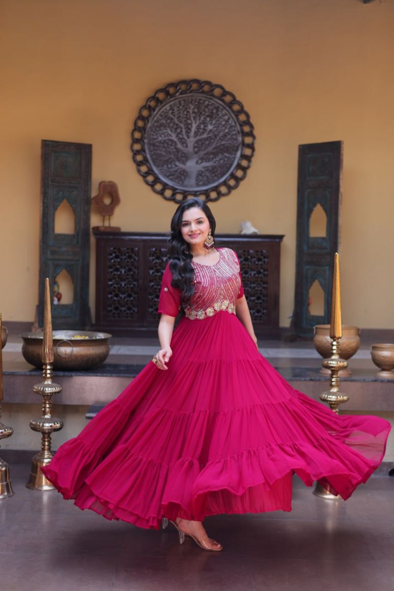 Ka 1255 Faux Blooming Sequins Zari Embroidered Gown — Wholesale Kurtis, Vardan Ethnic wholesale from Surat — view 8